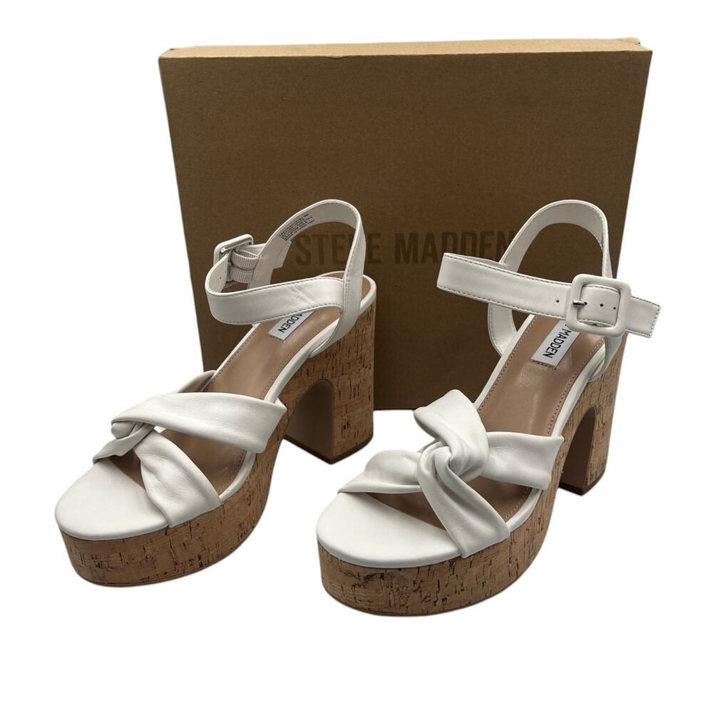 Steve Madden Cacy Ankle Strap Block Heels Platform Sandals White Size 9M